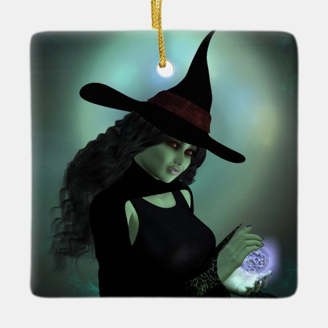 Wicked Witch Casting a Spell Ceramic Tree Decoration (Front)
