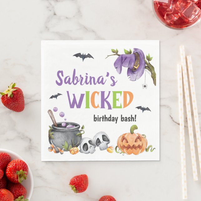 Wicked Witch Cat Halloween Birthday Party, Any Age Napkin (Insitu)