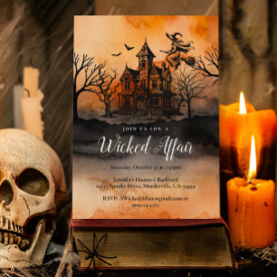 Wicked Witch Haunted House Spooky Halloween Party Invitation