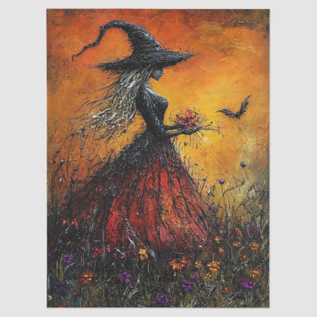 Wicked Witch in Red with Her Bat Decoupage Tissue Paper (Front)