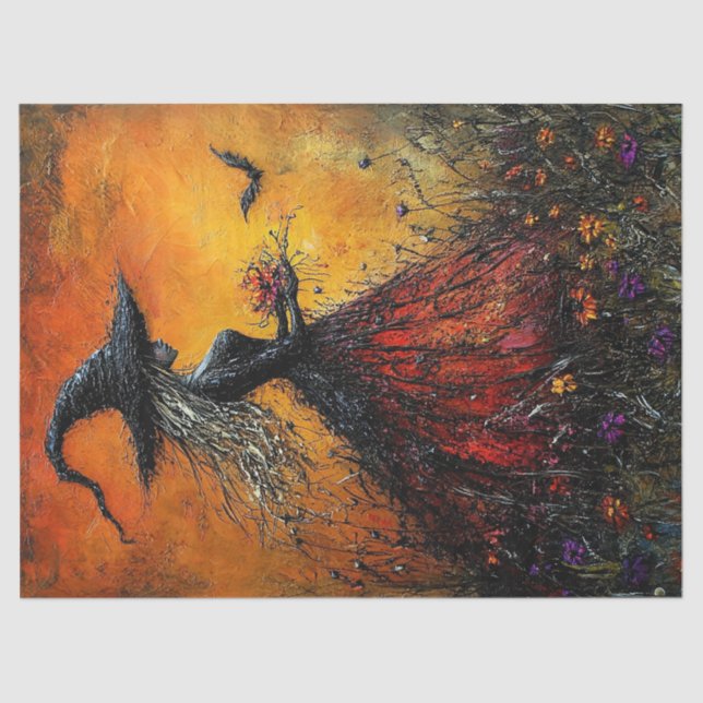 Wicked Witch in Red with Her Bat Decoupage Tissue Paper (Front)