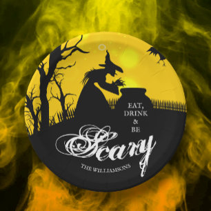 Wicked Witch Silhouette Halloween Paper Plate