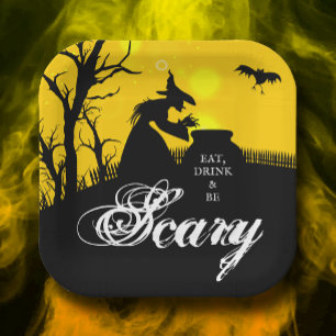 Wicked Witch Silhouette Halloween Paper Plate