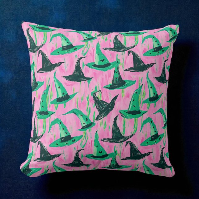 Wicked Witch Vibe Pink Green & Black Witch Hats Cushion (Creator Uploaded)