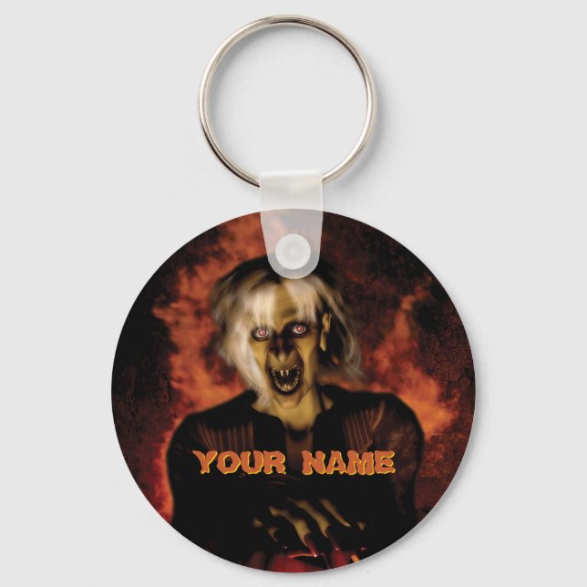 Wicked witch with pumpkin. Halloween Key Ring (Front)