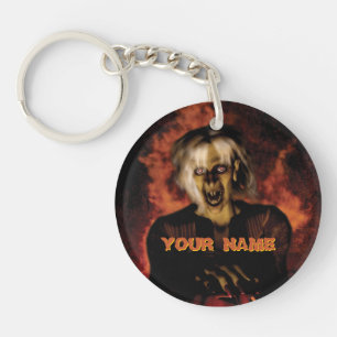 Wicked witch with pumpkin. Halloween Key Ring