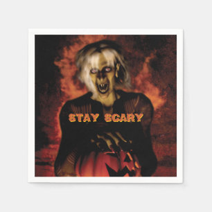 Wicked witch with pumpkin. Halloween Napkin