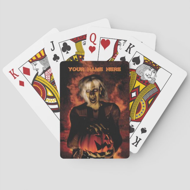 Wicked witch with pumpkin. Halloween Playing Cards (Back)