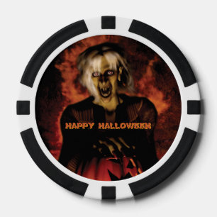 Wicked witch with pumpkin. Halloween Poker Chips