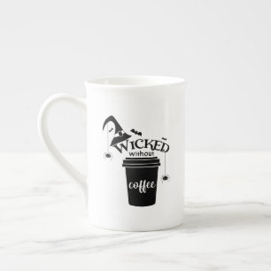 Wicked Without Coffee Cute Funny Black Witch Hat Bone China Mug