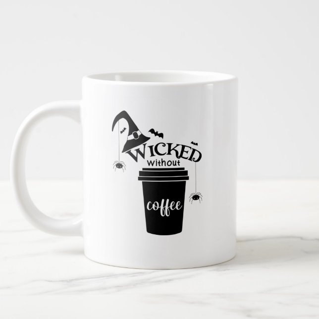  Wicked Without Coffee Cute Funny Black Witch Hat Large Coffee Mug (Left)