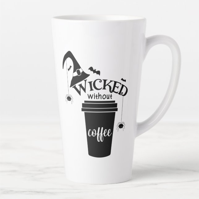 Wicked Without Coffee Cute Funny Black Witch Hat Latte Mug (Right)