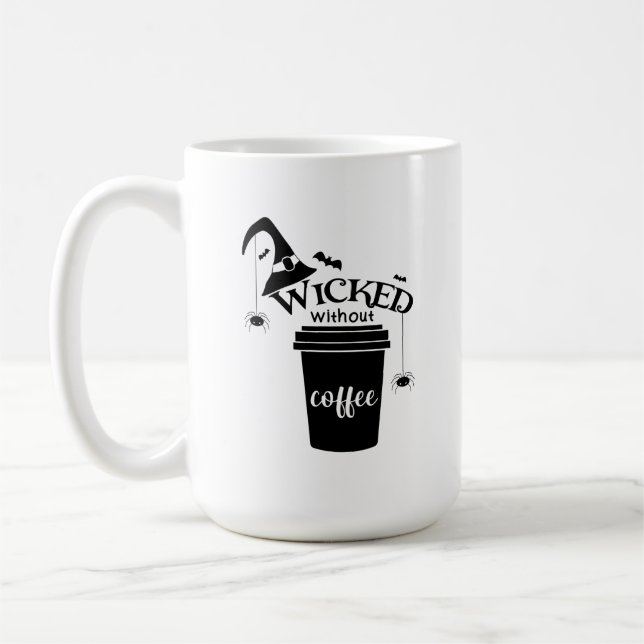 Wicked Without Coffee Cute Funny Black Witch Hat Mug (Left)