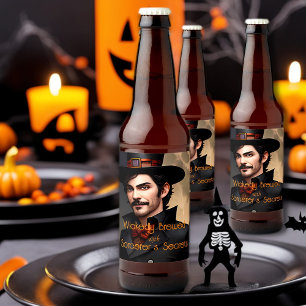 Wickedly Brewed with Sorcerer's Secrets Halloween Beer Bottle Label