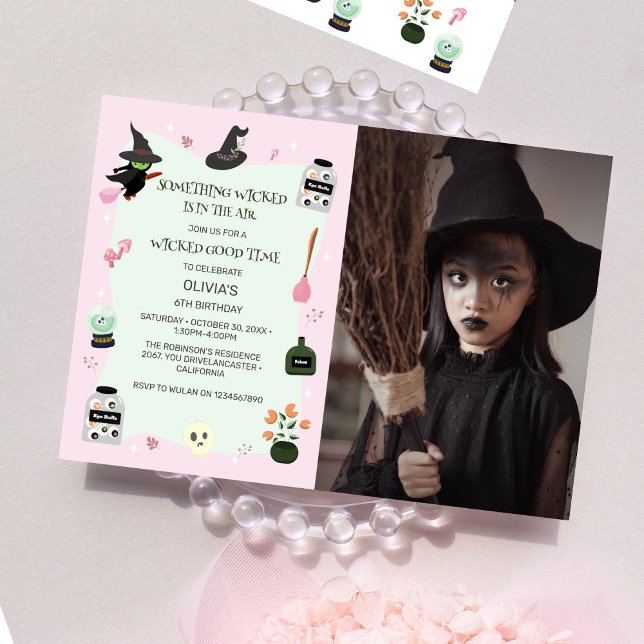  Wickedly Cute Green Witch Birthday Party Photo Invitation (Creator Uploaded)