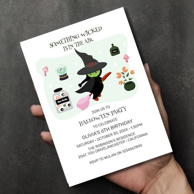  Wickedly Cute Green Witch Halloween Birthday Invitation (Creator Uploaded)