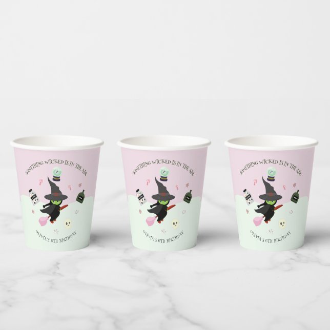  Wickedly Cute Green Witch Halloween Birthday Paper Cups (Multi)