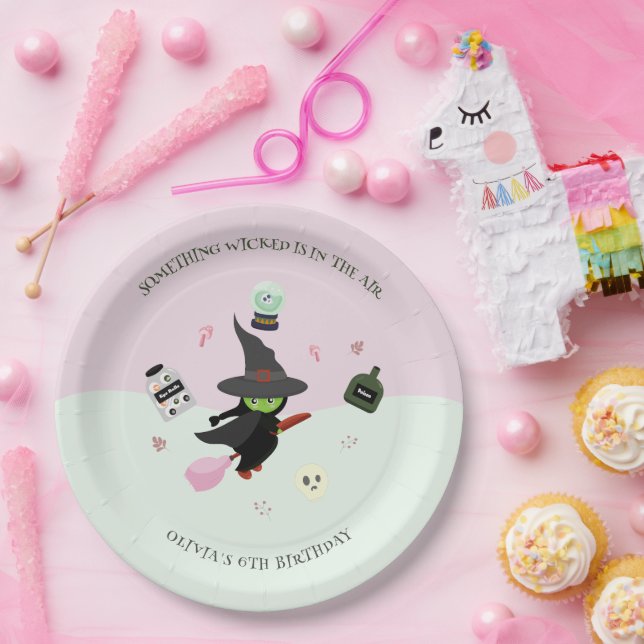  Wickedly Cute Green Witch Halloween Birthday Paper Plate (Party)