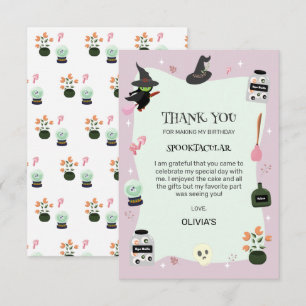 Wickedly Cute Green Witch Halloween Birthday Thank You Card