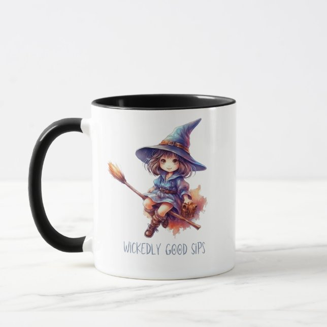Wickedly Good Sips Cute Witch Halloween Mug (Left)