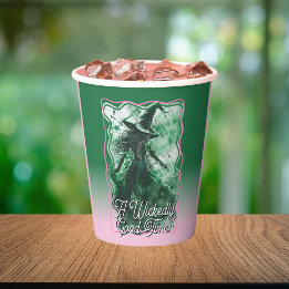 Wickedly Good Time Green Witch Drawing Birthday Paper Cups