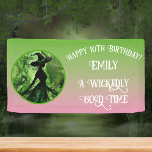 Wickedly Good Witch Green Pink Happy Birthday Banner