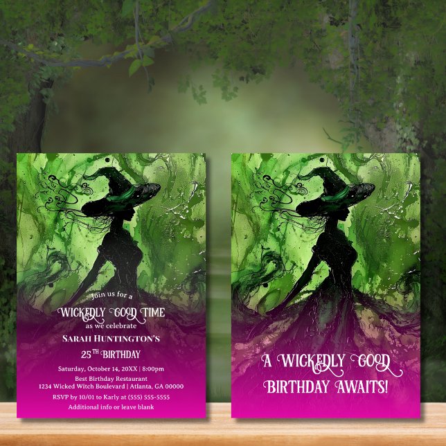 Wickedly Good Witch Pink & Green Any Age Birthday Invitation (Creator Uploaded)