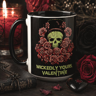 Wickedly Yours Gothic Valentine Skull & Roses Mug