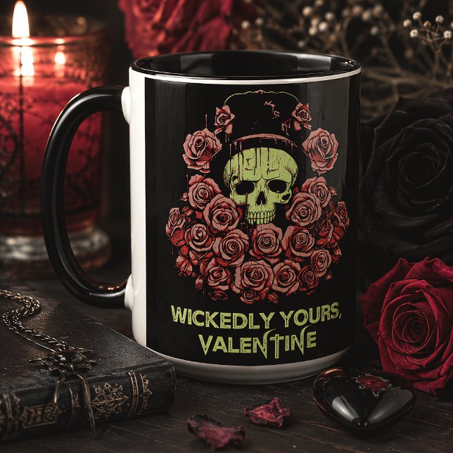 Wickedly Yours Gothic Valentine Skull & Roses Mug (Creator Uploaded)