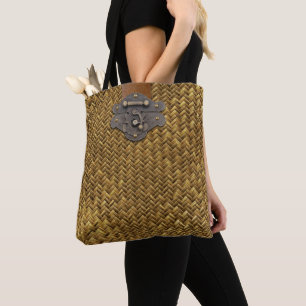 Wicker and Antique Brass Hasp Tote Bag