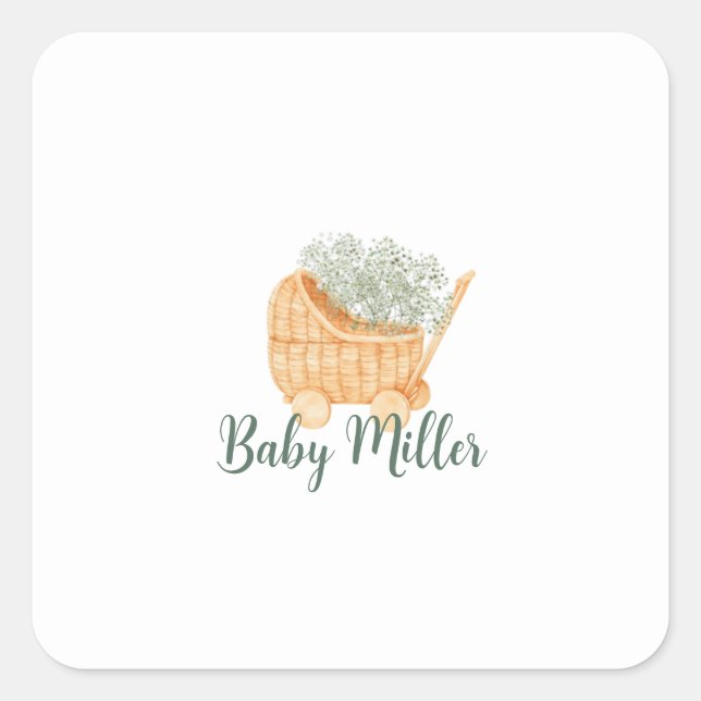 Wicker Baby Carriage Square Sticker (Front)