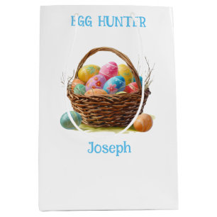 Wicker Basket coloured egg Easter Hunt  Medium Gift Bag