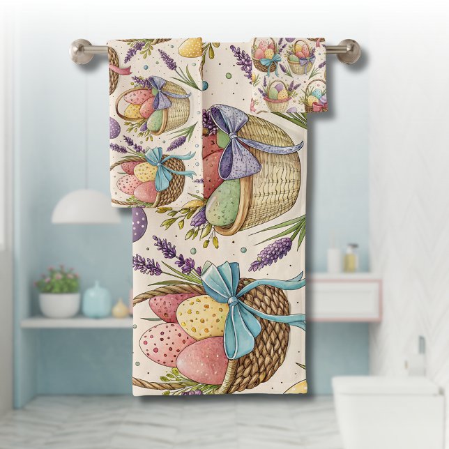 Wicker Basket Easter Eggs with Lavender Bath Towel Set (Creator Uploaded)