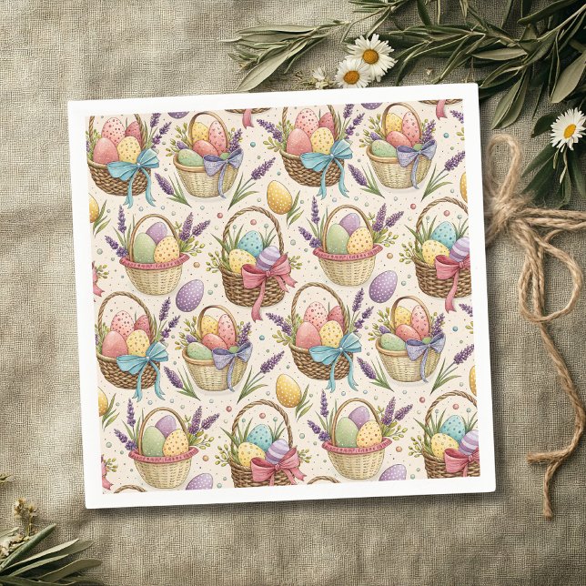 Wicker Basket Easter Eggs with Lavender Napkin (Creator Uploaded)