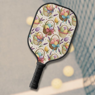 Wicker Basket Easter Eggs with Lavender Pickleball Paddle