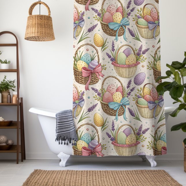 Wicker Basket Easter Eggs with Lavender Shower Curtain (Creator Uploaded)