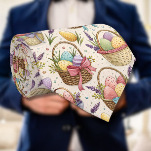 Wicker Basket Easter Eggs with Lavender Tie