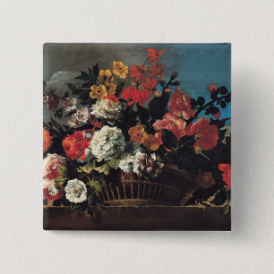 Wicker Basket of Flowers 15 Cm Square Badge