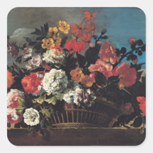 Wicker Basket of Flowers Square Sticker