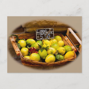 Wicker Basket of Italian Lemons at Market Postcard