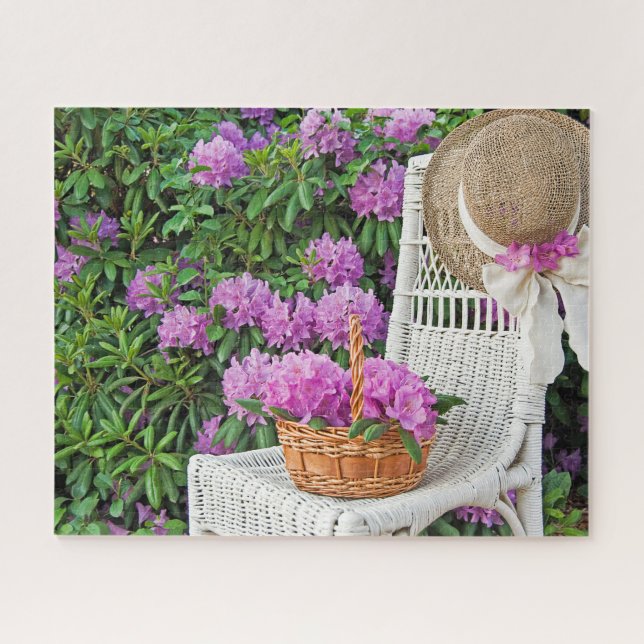 wicker chair in azalea garden jigsaw puzzle (Horizontal)