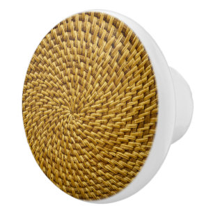 Wicker Rattan Boho  Ceramic Knob