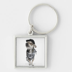 Wide-angle of a Chihuahua with his eyes closed Key Ring