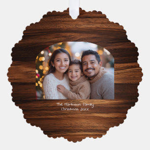 Wide Arch Family Christmas Photo Woodgrain Tree Decoration Card