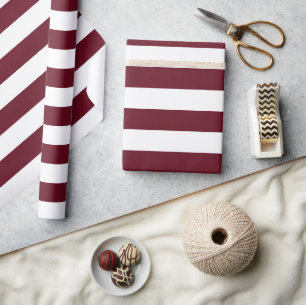 Wide Autumn Burgundy and White Striped Pattern Wrapping Paper