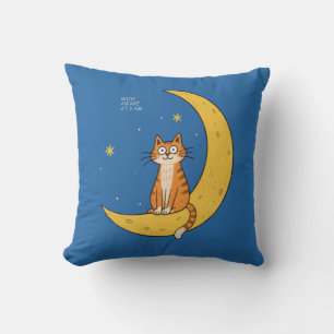 Wide Awake At 3 AM Funny Cat Moon Graphic Gift Cushion