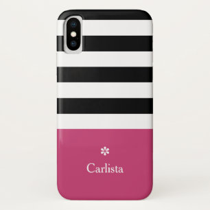 Wide Black Horizontal Stripes Dark Pink Name Daisy iPhone X Case