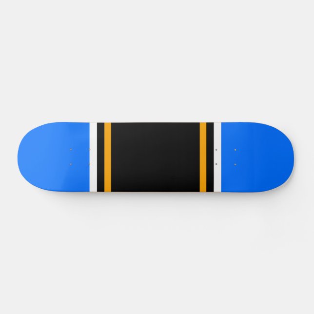 Wide Black White Bright Blue Yellow Racing Stripes Skateboard (Horz)