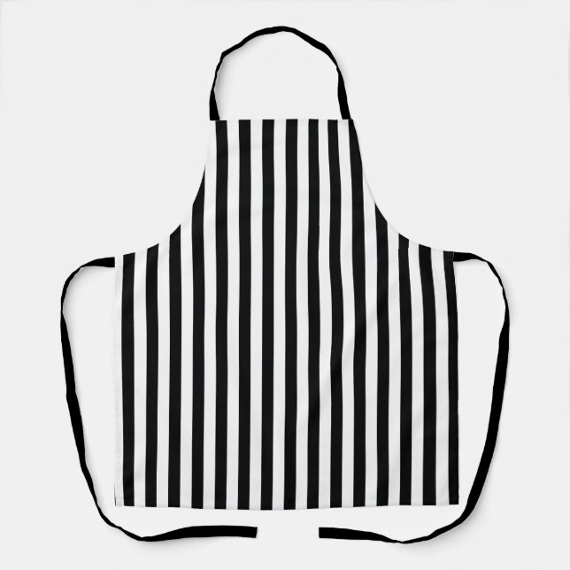 Wide Black White Stripes Apron (Front)