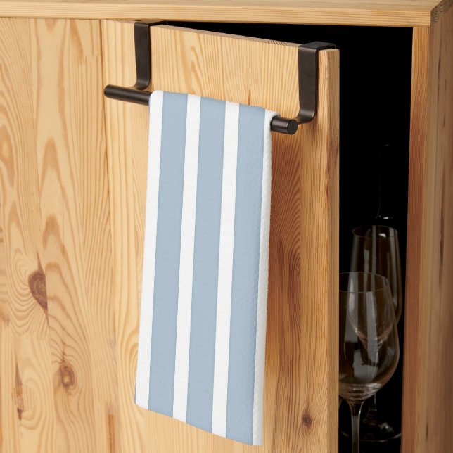Wide Blue Grey White Stripes Tea Towel (Thirds Fold)